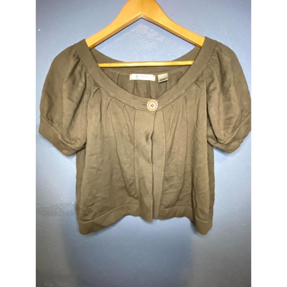 AUSTIN CLOTHING CO. WOMAN'S CROPPED BUTTON TOP BLOUSE BROWN SIZE LARGE